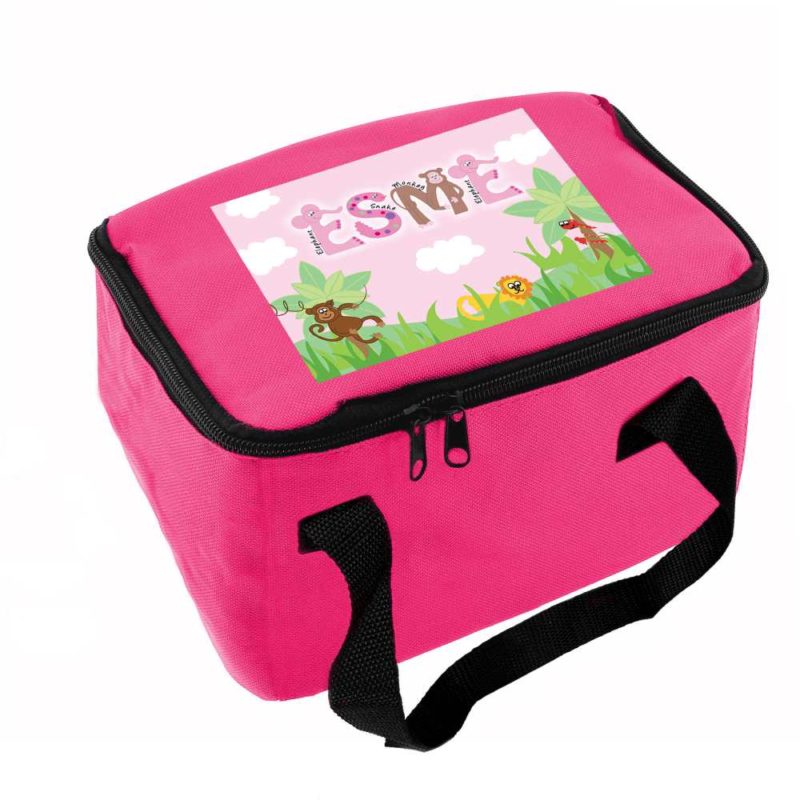 Personalised Jungle Animal Alphabet Pink Lunch Bag