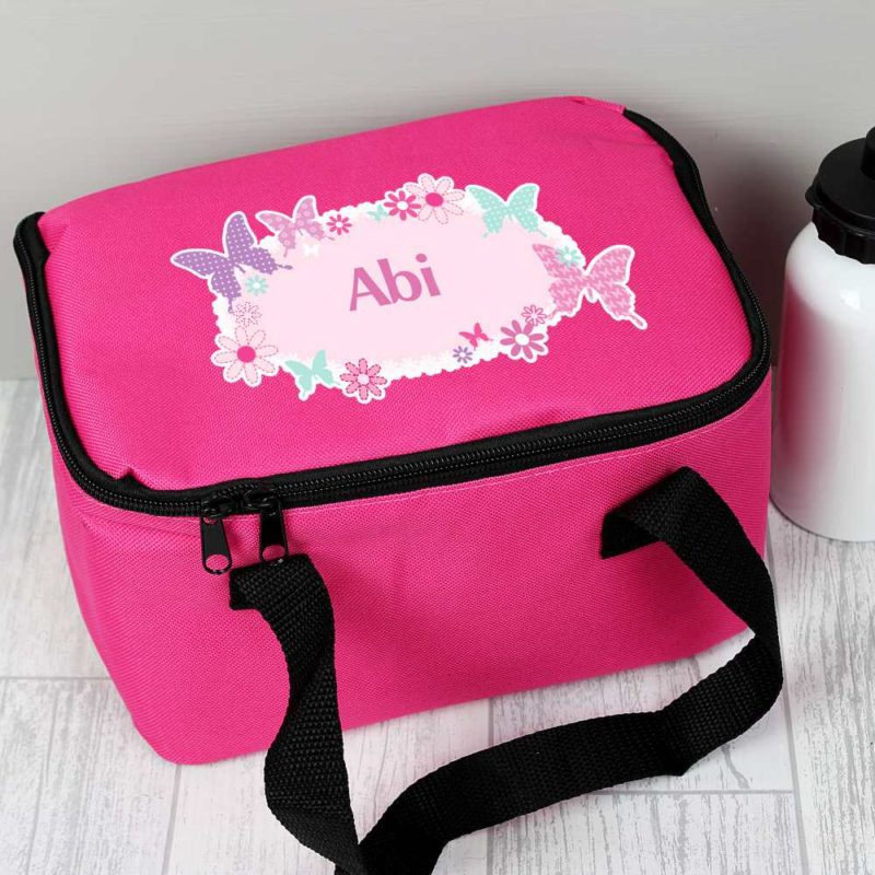 Personalised Hot Pink Butterfly Lunch Bag