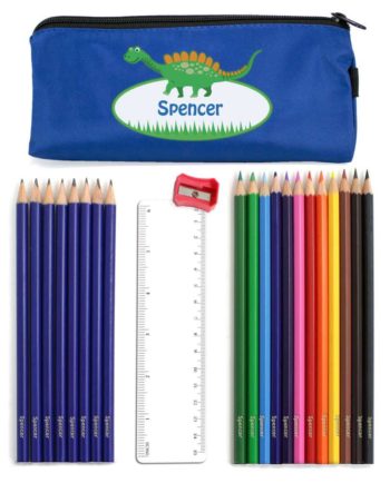Cute Dinosaur Pencil Case with Personalised Pencils & Crayons