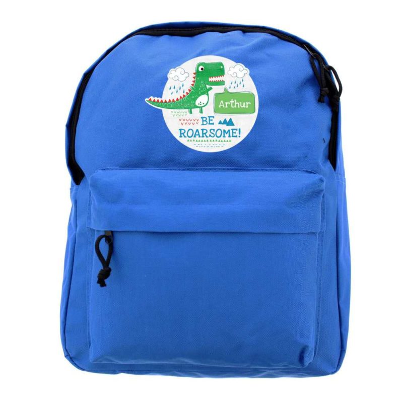Personalised 'Be Roarsome' Dinosaur Blue Backpack