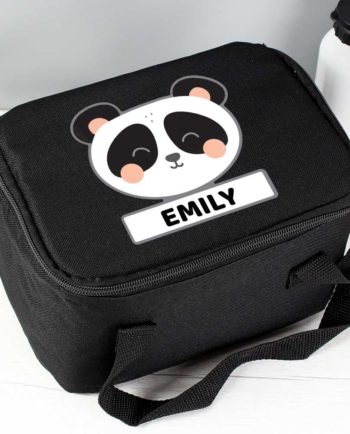 Personalised Cute Panda Black Lunch Bag