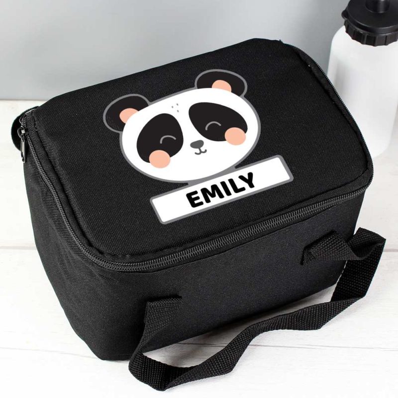 Personalised Cute Panda Black Lunch Bag