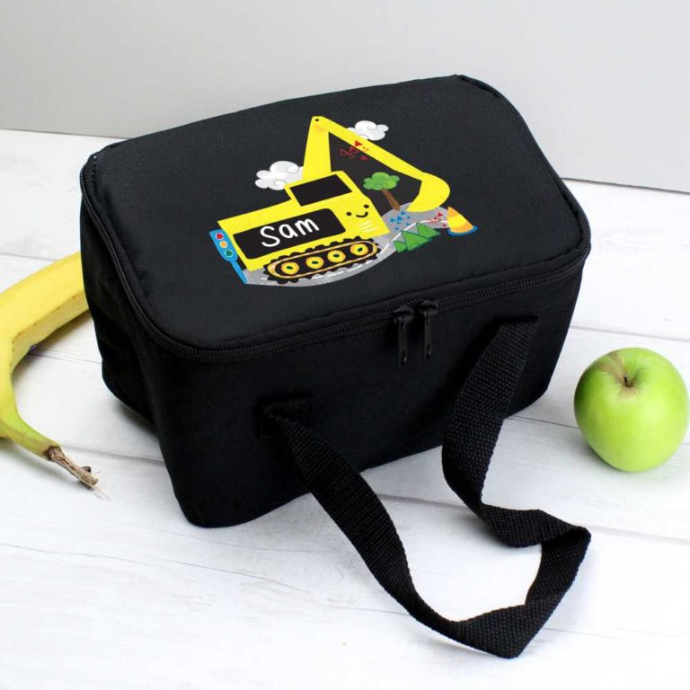 Personalised 'Yellow Digger' Black Lunch Bag