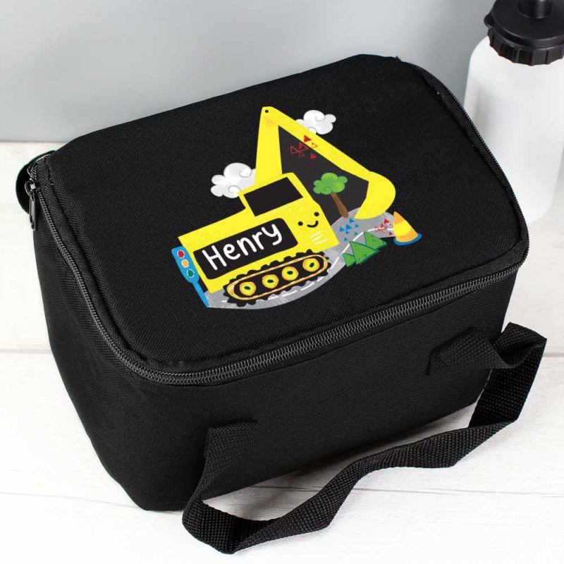 Personalised 'Yellow Digger' Black Lunch Bag
