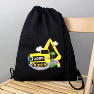 Personalised 'Yellow Digger' Black P.E Kit Bag