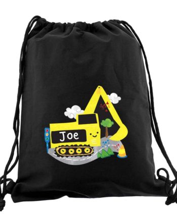 Personalised 'Yellow Digger' Black P.E Kit Bag