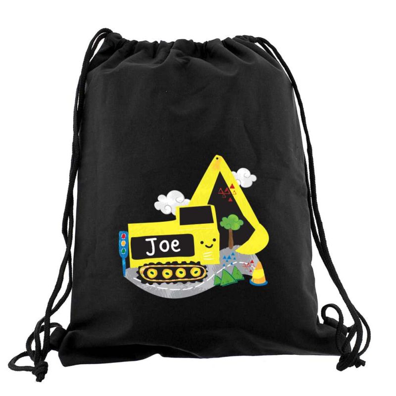 Personalised 'Yellow Digger' Black P.E Kit Bag