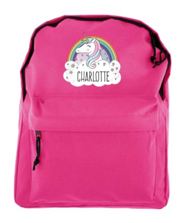Personalised Unicorn and Rainbow Hot Pink Backpack