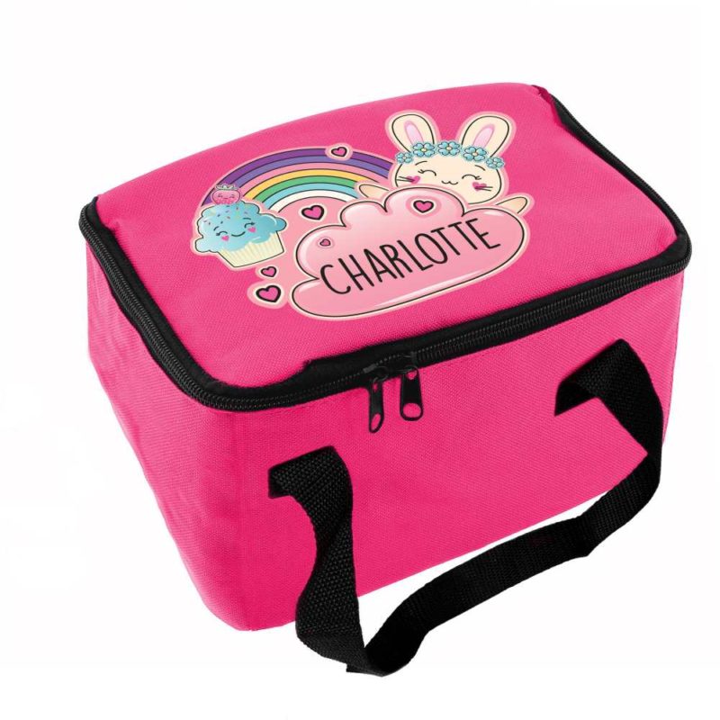 Personalised Emoji Bunny Hot Pink Lunch Bag