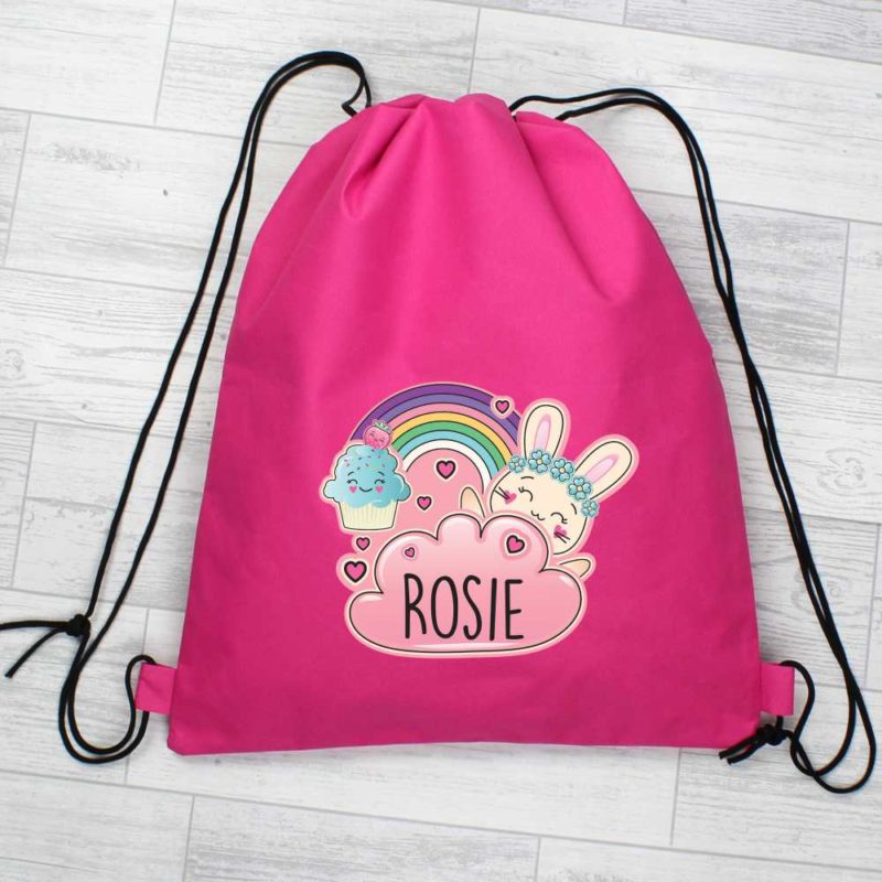 Personalised Emoji Bunny Hot Pink P.E Kit Bag