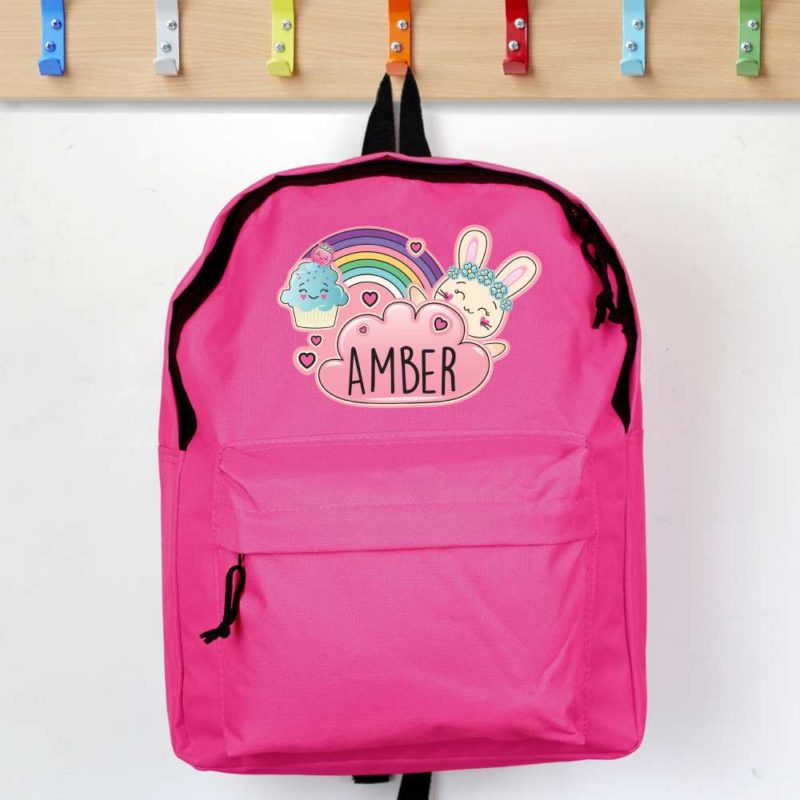 Personalised Emoji Bunny Hot Pink Backpack