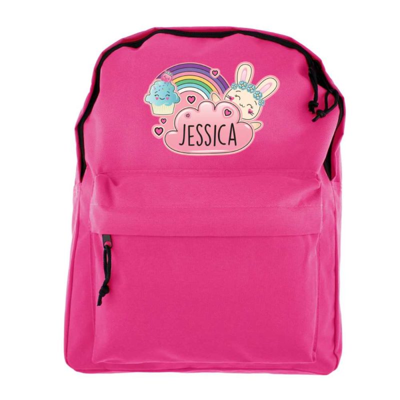 Personalised Emoji Bunny Hot Pink Backpack