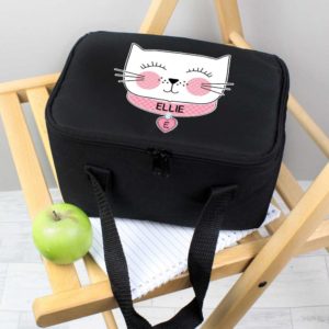 Personalised 'Purrfect' Cat Black Lunch Bag