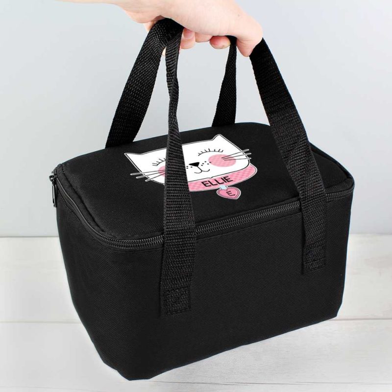 Personalised 'Purrfect' Cat Black Lunch Bag