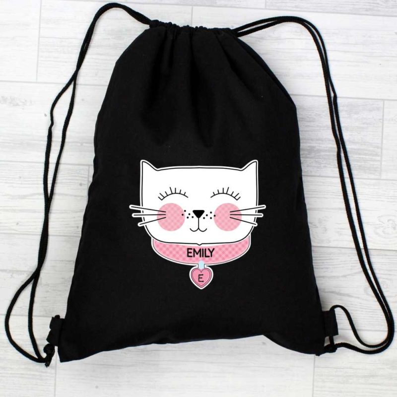 Personalised 'Purrfect Cat' Black P.E Kit Bag