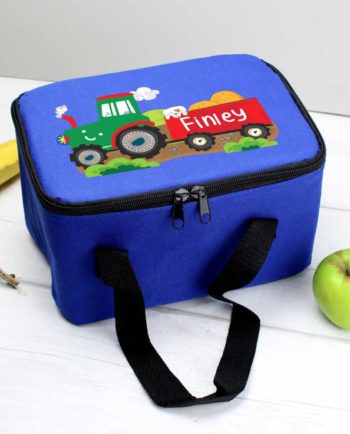 Personalised Tractor and Trailer Blue Lunch Bag