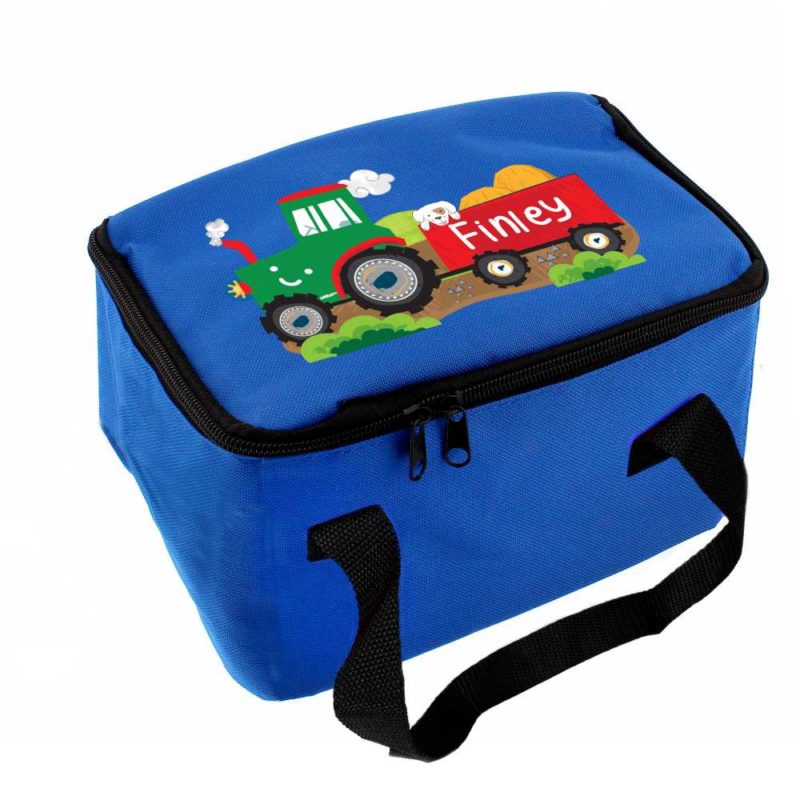 Personalised Tractor and Trailer Blue Lunch Bag