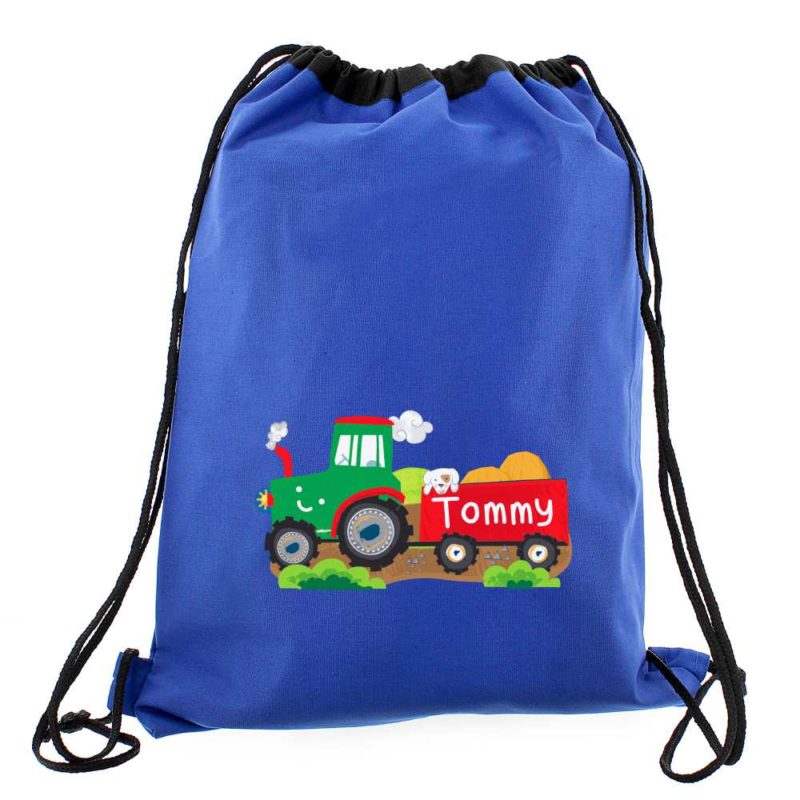 Personalised Tractor and Trailer Blue PE Kit Bag