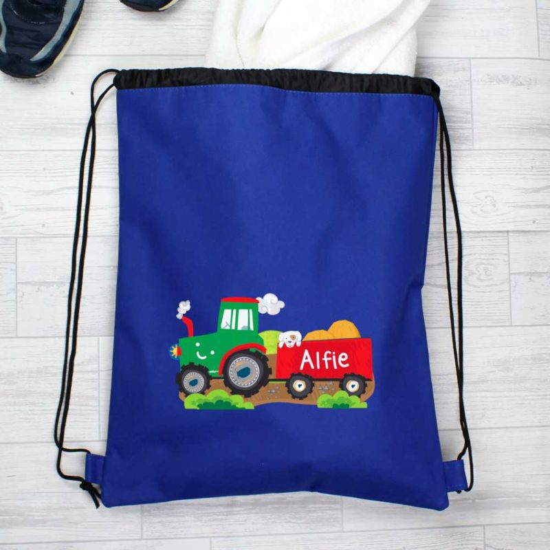 Personalised Tractor and Trailer Blue PE Kit Bag