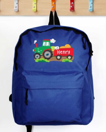 Personalised Tractor and Trailer Blue Backpack