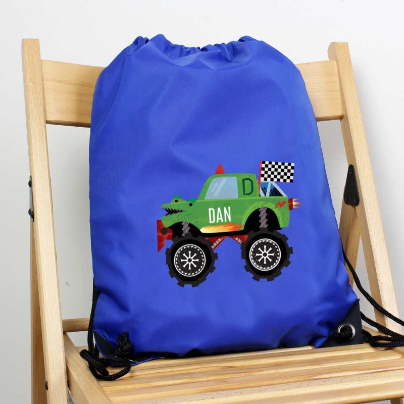 Personalised Monster Truck Blue P.E Kit Bag