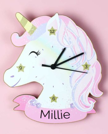 Personalised Unicorn Shape Wooden Clock