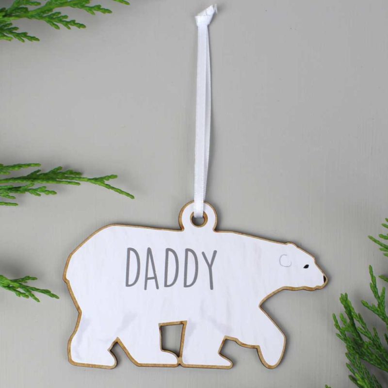 Personalised Polar Bear Family Wooden Hanging Decorations