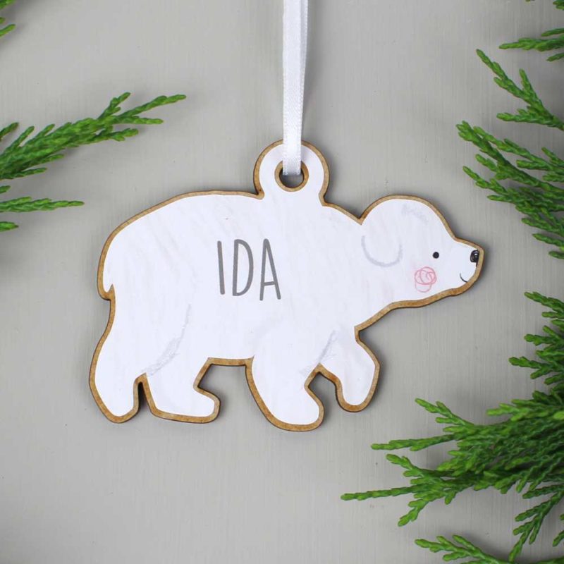 Personalised Polar Bear Family Wooden Hanging Decorations