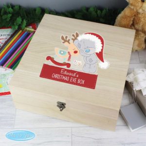 Personalised 'Tiny Tatty Teddy and Reindeer' Wooden Christmas Eve Box