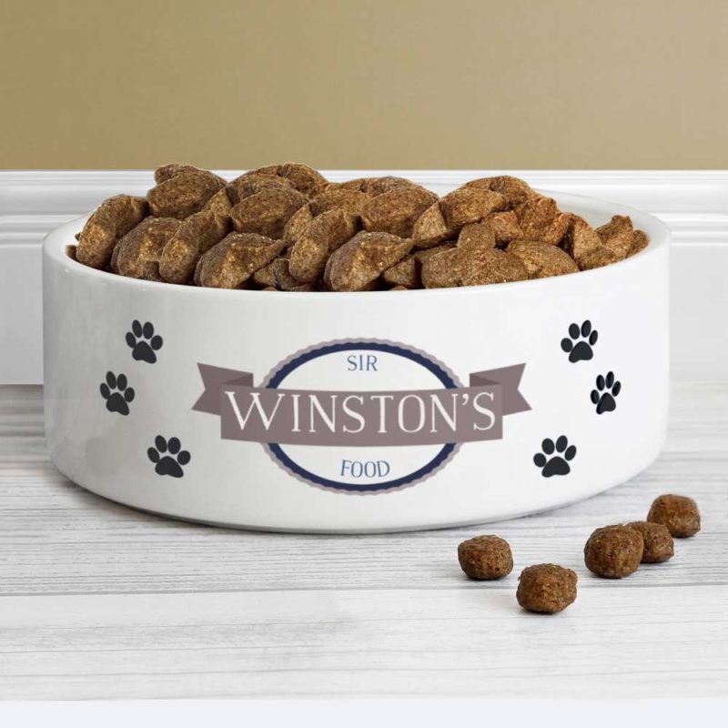 Personalised 'Blue Paws' White Pet Bowl