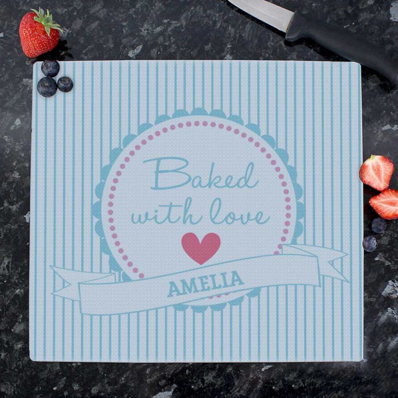Personalised 'Baked With Love' Glass Chopping Board