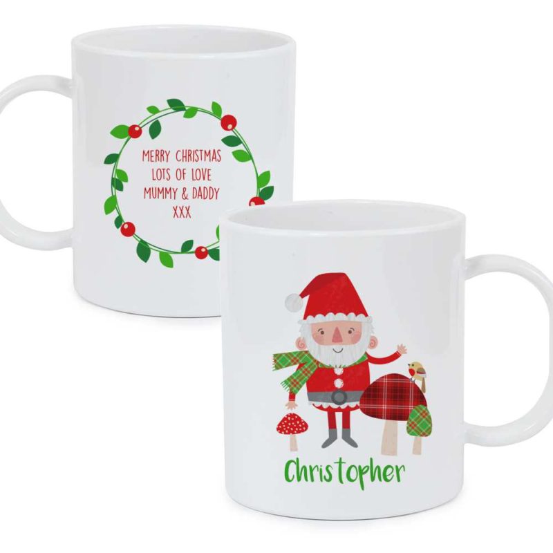 Personalised Santa & His Christmas Toadstools Plastic Mug