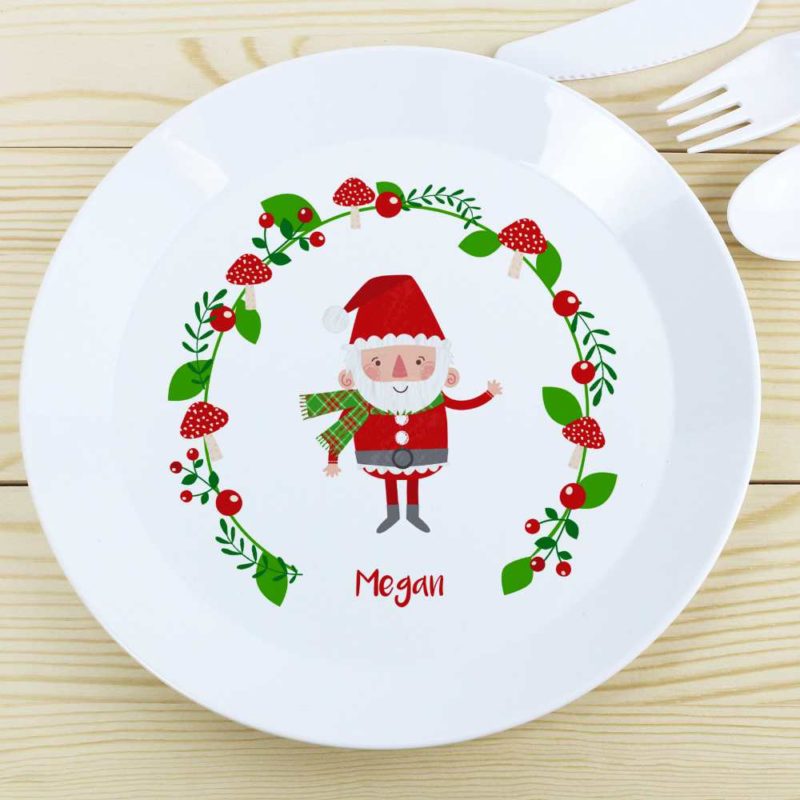 Personalised 'Santa & His Christmas Toadstools' Plastic Plate