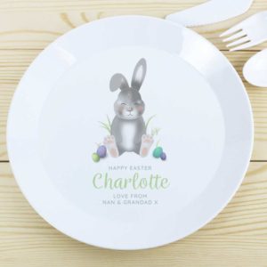 Personalised Grey Easter Bunny Plastic Plate