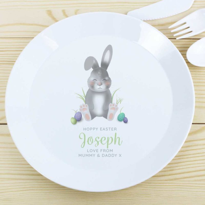 Personalised Grey Easter Bunny Plastic Plate