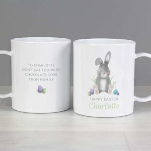 Personalised Grey Easter Bunny Plastic Mug