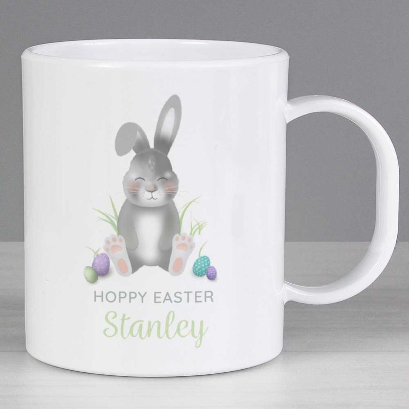 Personalised Grey Easter Bunny Plastic Mug