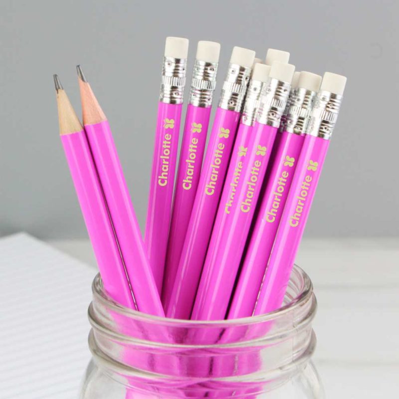 Personalised Butterfly Motif Hot Pink Pencils