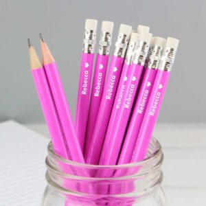 Personalised Heart Motif Hot Pink Pencils