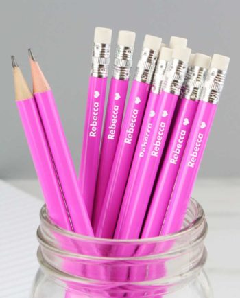 Personalised Heart Motif Hot Pink Pencils