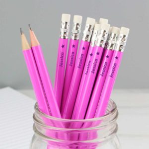 Personalised Star Motif Hot Pink Pencils