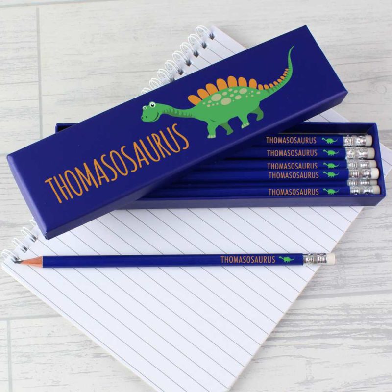 Personalised Cute Dinosaur Box of 12 HB Pencils