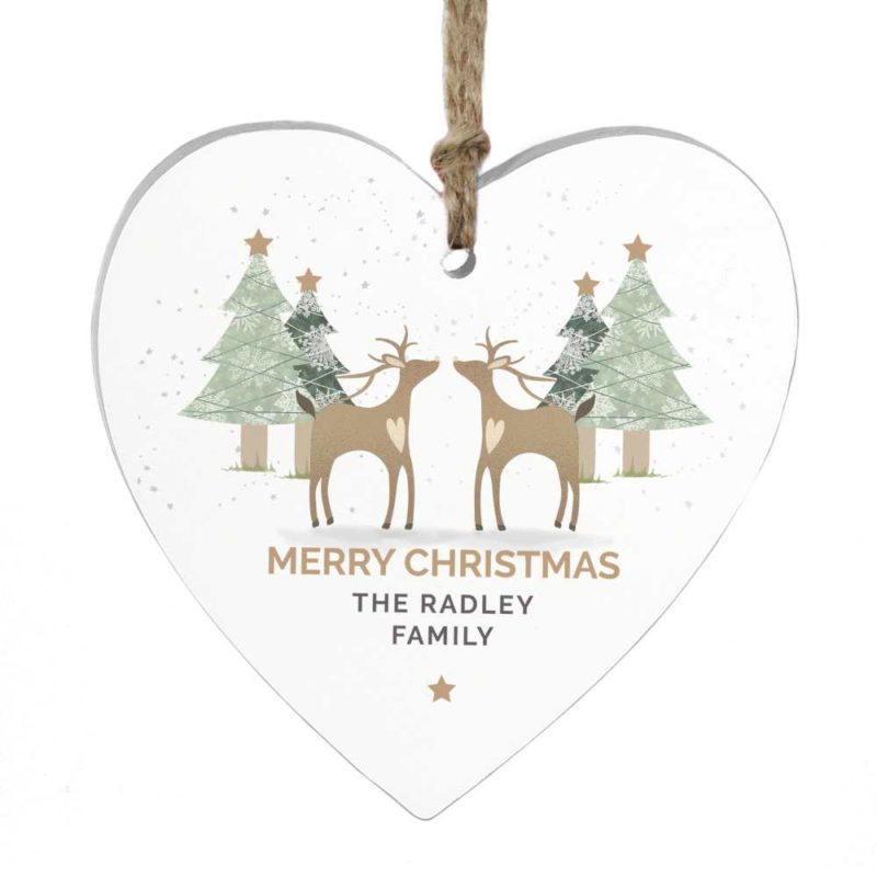 Personalised Reindeer Wooden Heart Decoration