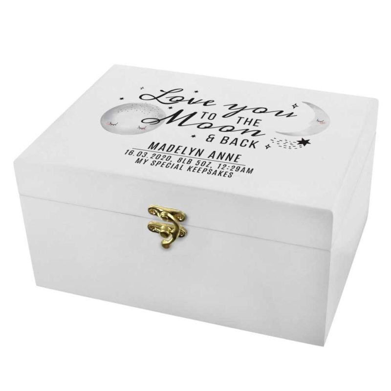 Personalised White Wooden Keepsake Box for New Baby