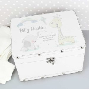 Personalised Baby Animal Friends White Leather Keepsake Box