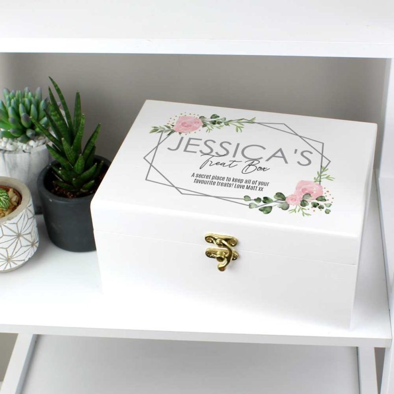 Personalised Pastel Rose White Wooden Keepsake Box