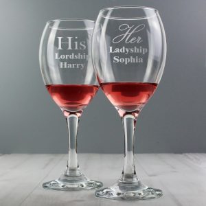 Personalised His Lordship and Her Ladyship Wine Glass Set