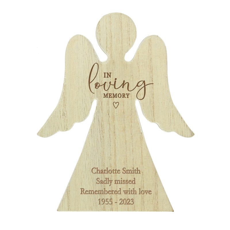 Personalised 'In Loving Memory' Rustic Wooden Angel Decoration