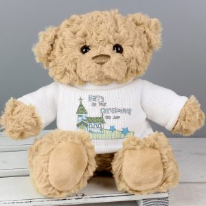Personalised Blue Church and Stars Teddy Bear