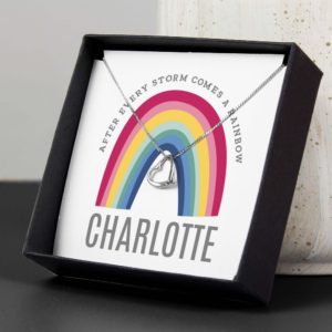 Personalised Rainbow Sentiment Silver Tone Heart Necklace and Box